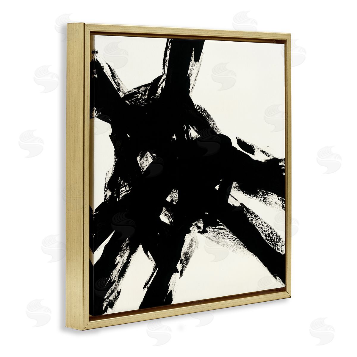 Jeff Iorillo Dominant Black Brushstrokes over Beige Abstraction Gold Floater Frame Canvas Art