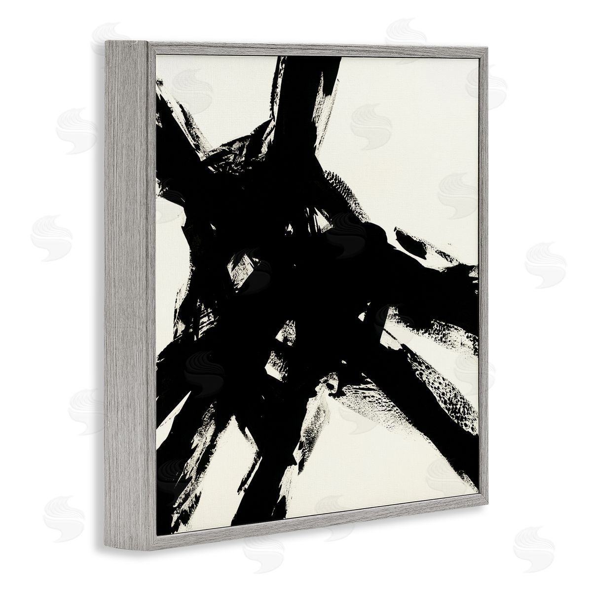 Jeff Iorillo Dominant Black Brushstrokes over Beige Abstraction Gray Framed Giclee Wall Art
