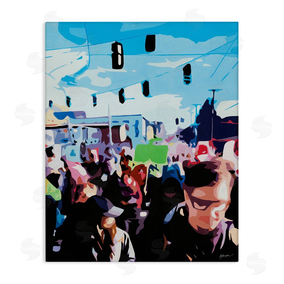 Beth Ann Lawson People Parading in Street Soft Edge Abstraction Canvas Wall Art