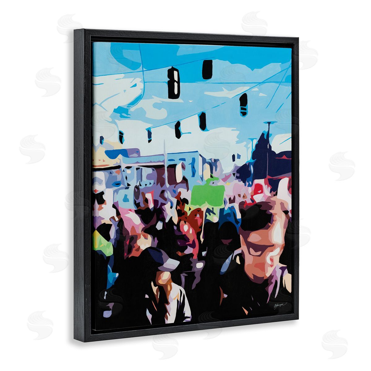 Beth Ann Lawson People Parading in Street Soft Edge Abstraction Black Floater Frame Canvas Art