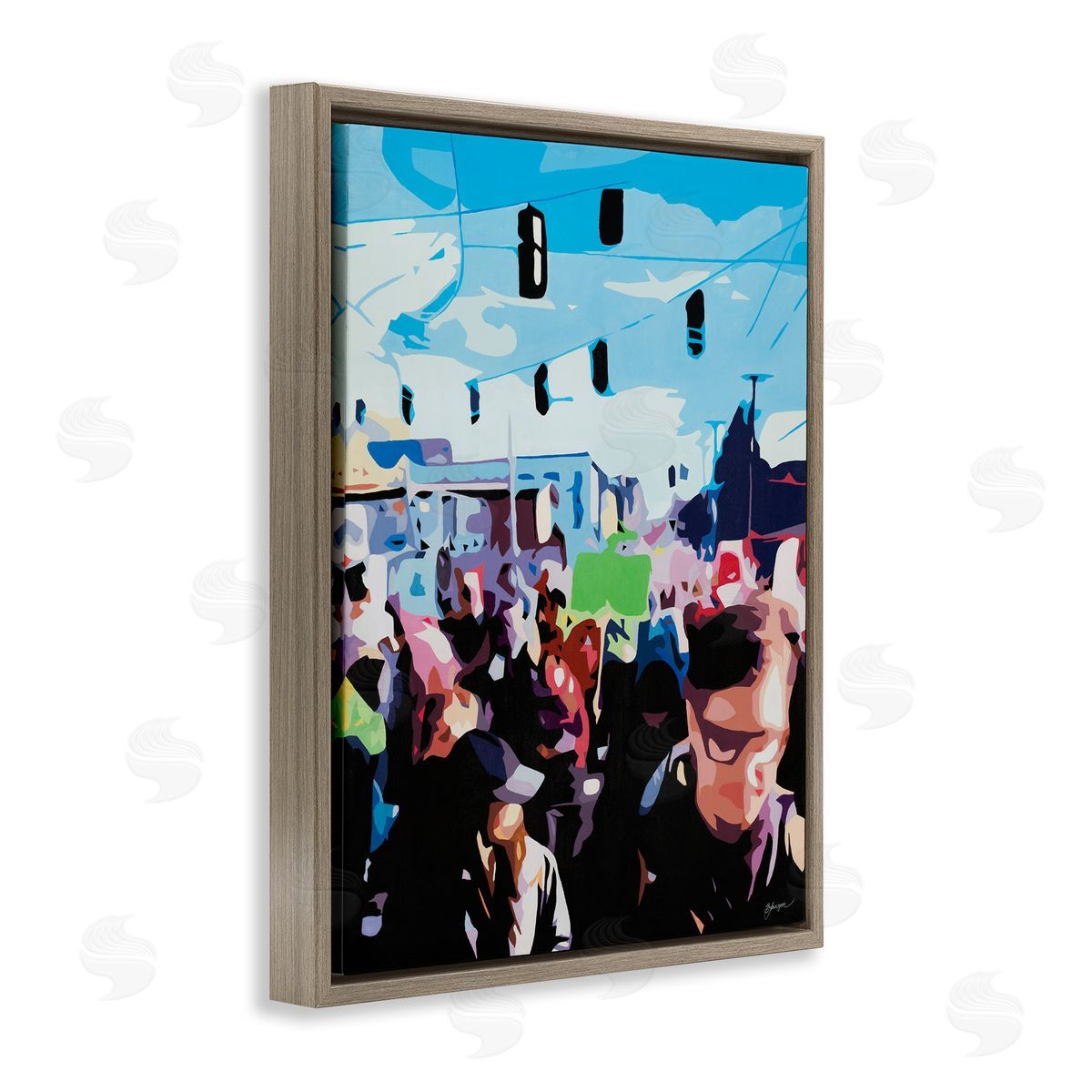 Beth Ann Lawson People Parading in Street Soft Edge Abstraction Brown Floater Frame Canvas Art