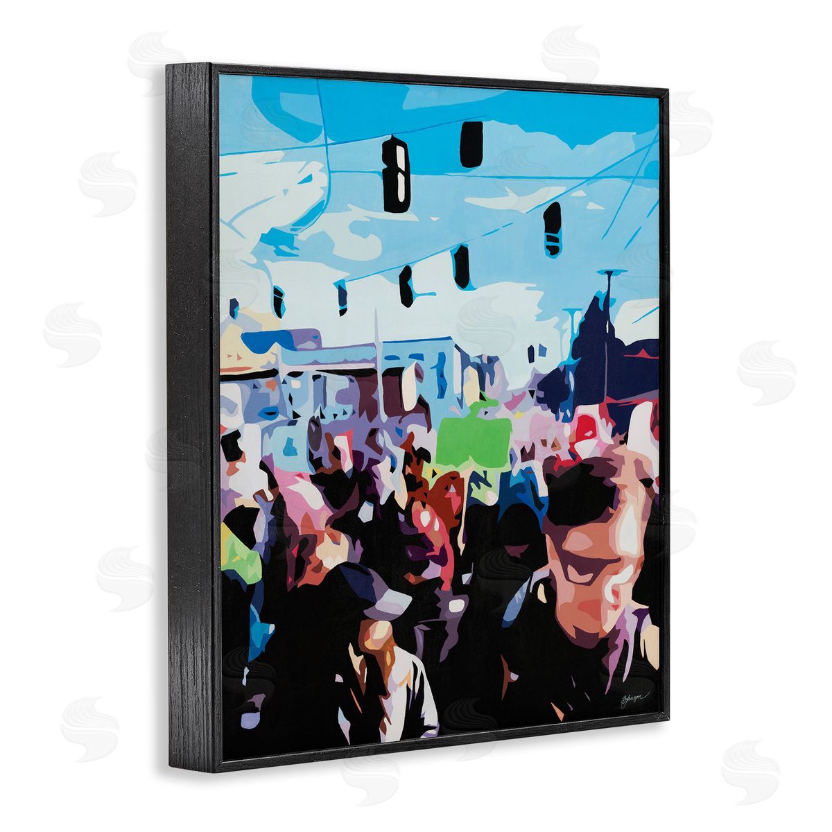 Beth Ann Lawson People Parading in Street Soft Edge Abstraction Black Framed Giclee Wall Art