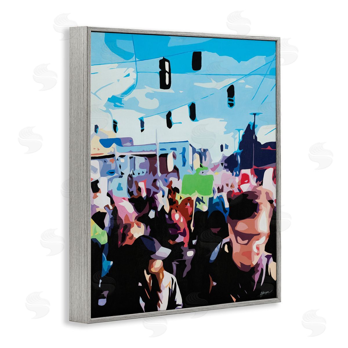 Beth Ann Lawson People Parading in Street Soft Edge Abstraction Gray Framed Giclee Wall Art