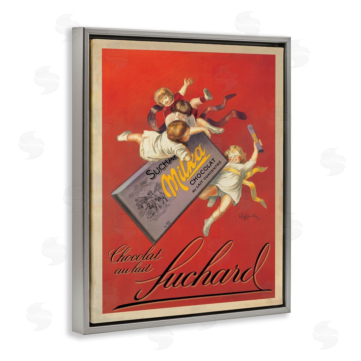 Leonetto Cappiello Chocolat au Lait Vintage European Advertisement Gray Floater Frame Canvas Art