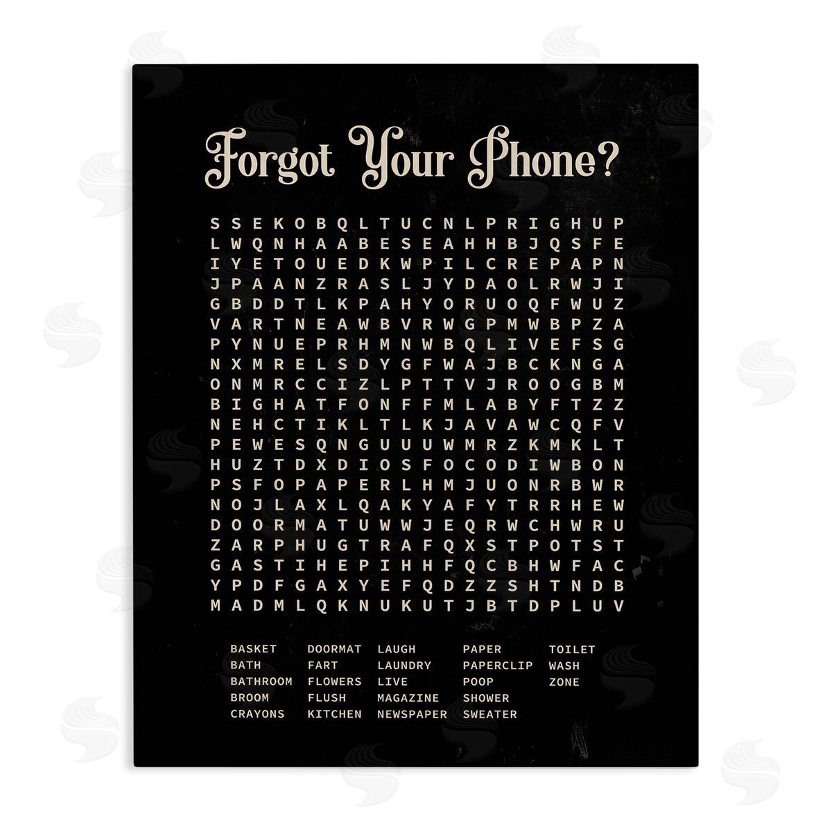 Lettered and Lined Forgot Your Phone Crossword Activity Distressed Black Canvas Wall Art