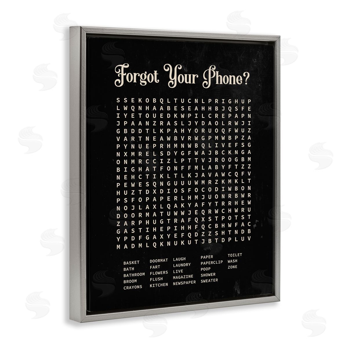 Lettered and Lined Forgot Your Phone Crossword Activity Distressed Black Gray Floater Frame Canvas Art