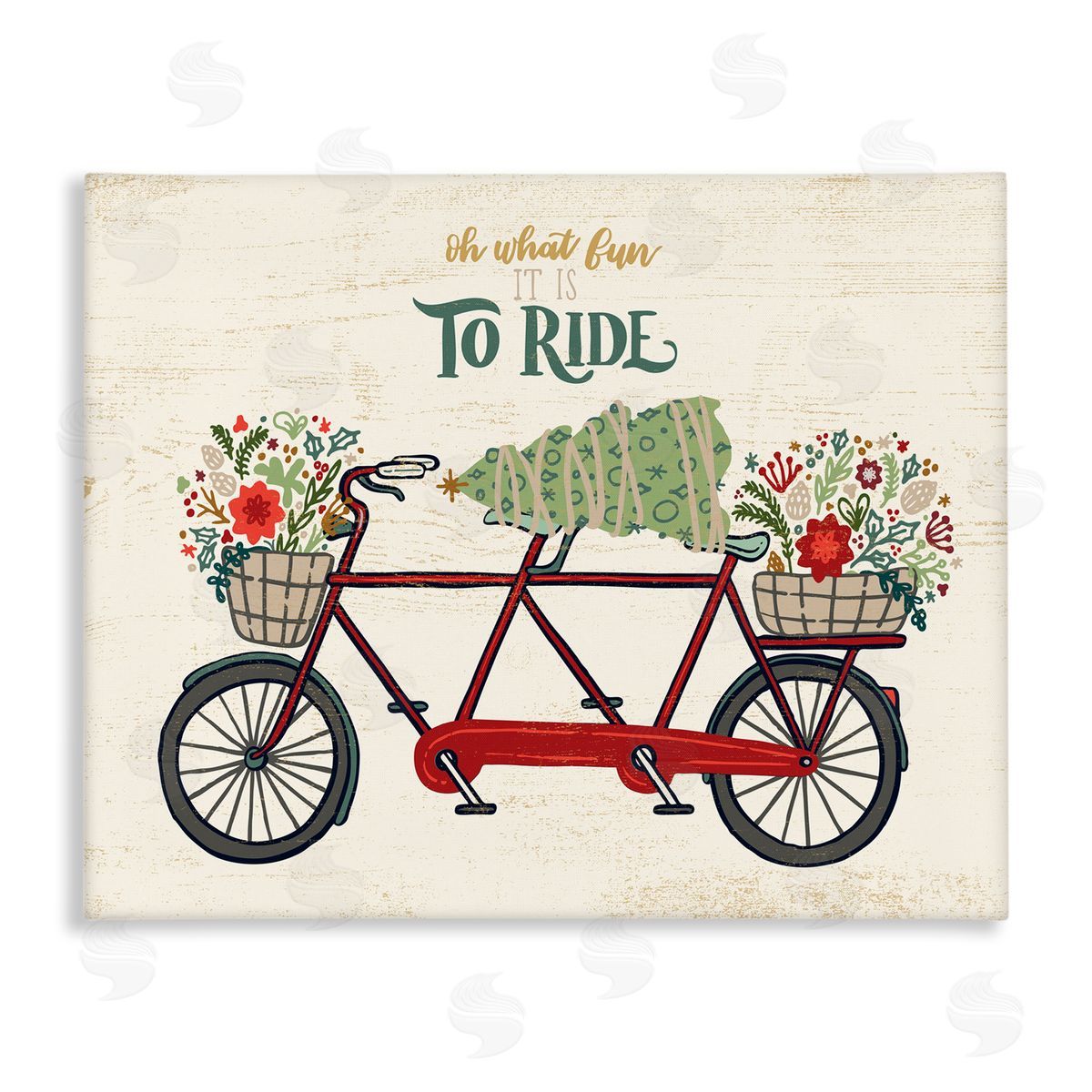 Zirkus Design Oh What Fun Christmas Sentiments Red Tandem Bicycle Canvas Wall Art