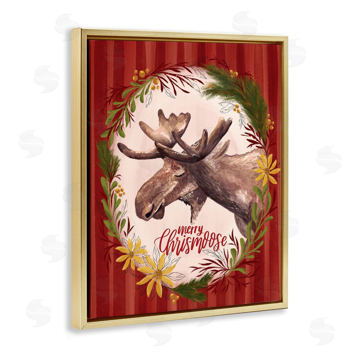 Zirkus Design Merry Chris-Moose Holiday Wreath Rustic Animal Pun Gold Floater Frame Canvas Art