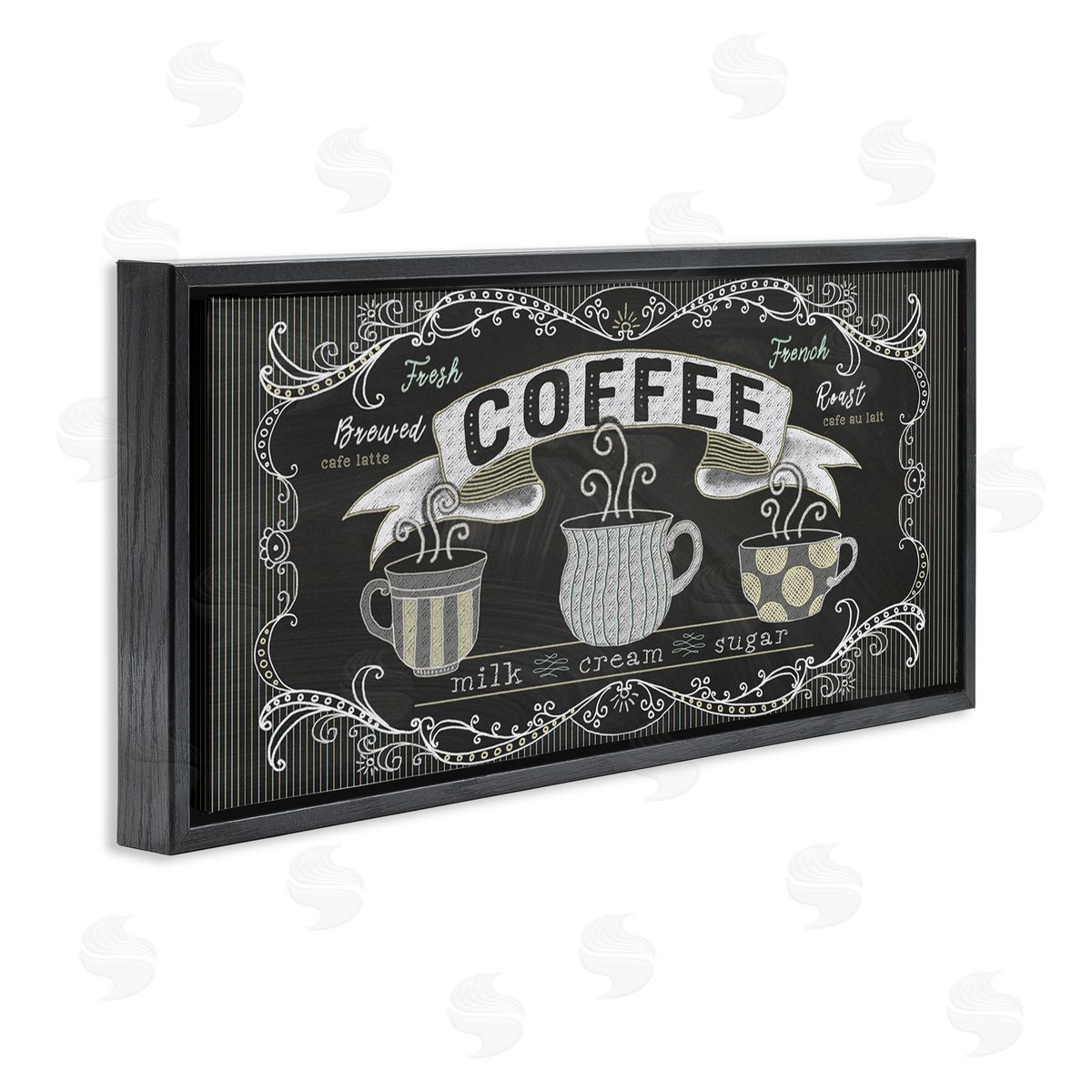 Andi Metz Freshly Brewed Coffee Sign Parisian Pattern Black Floater Frame Canvas Art