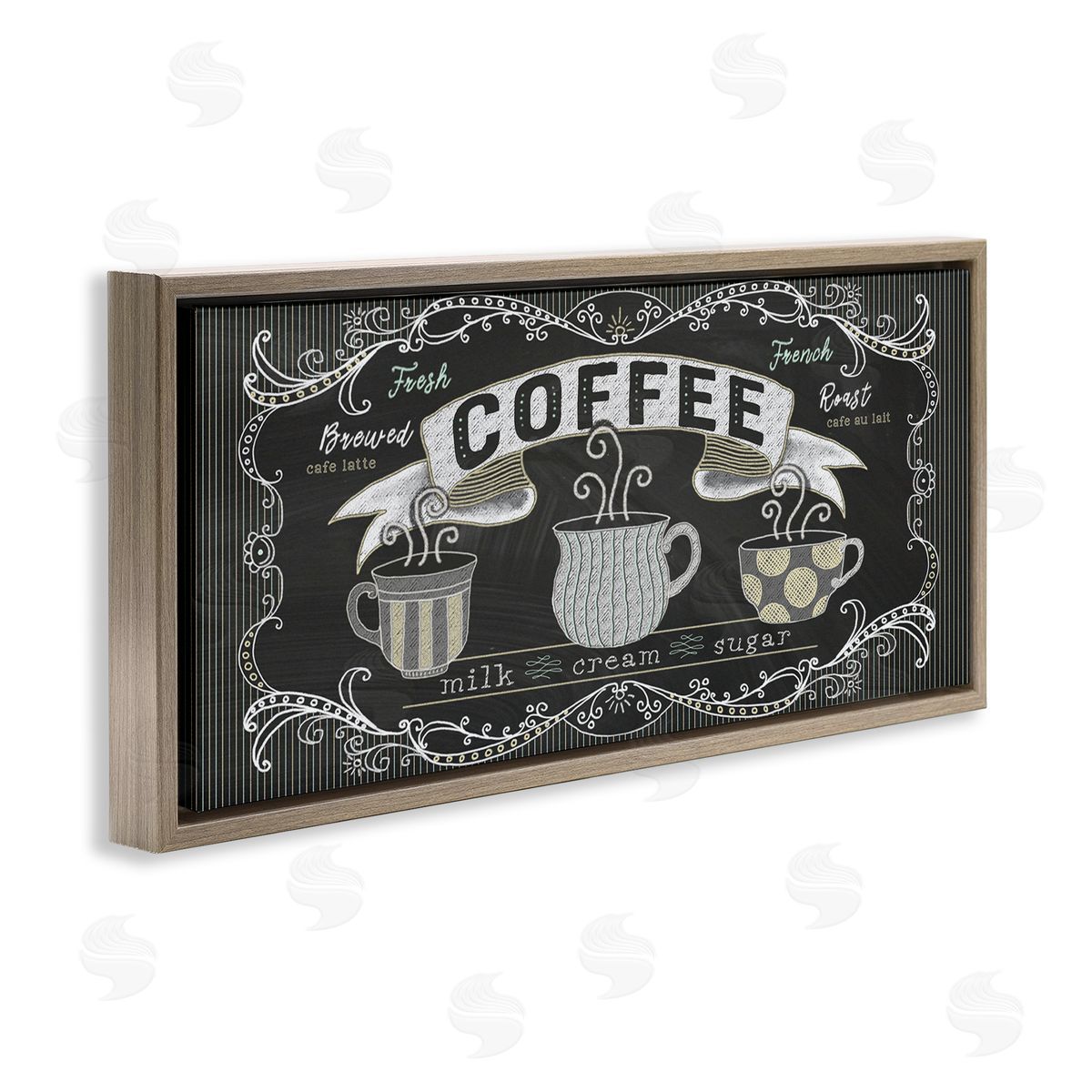 Andi Metz Freshly Brewed Coffee Sign Parisian Pattern Brown Floater Frame Canvas Art