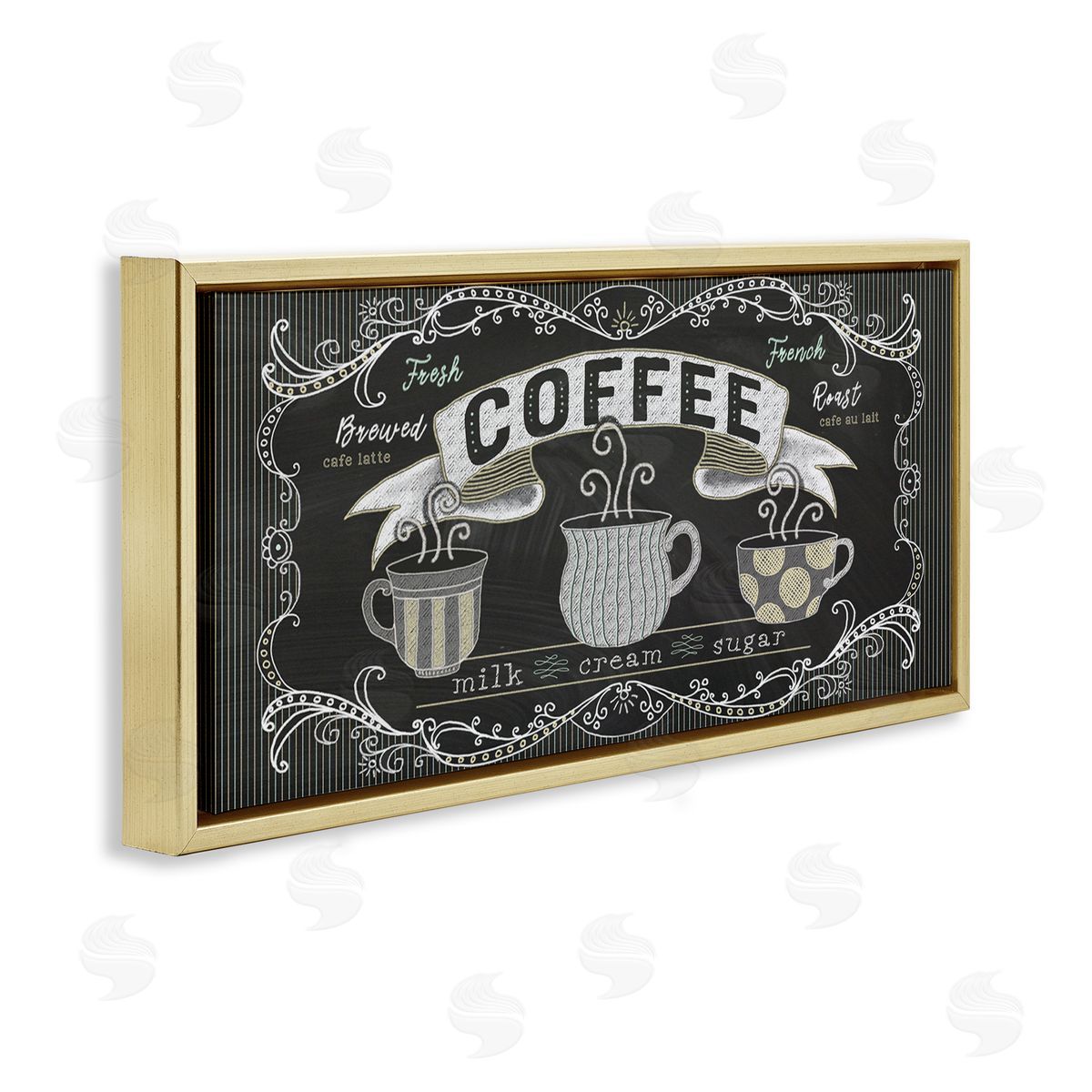 Andi Metz Freshly Brewed Coffee Sign Parisian Pattern Gold Floater Frame Canvas Art