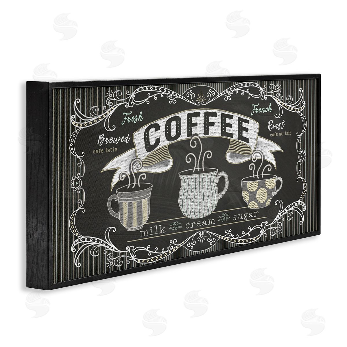 Andi Metz Freshly Brewed Coffee Sign Parisian Pattern Black Framed Giclee Wall Art