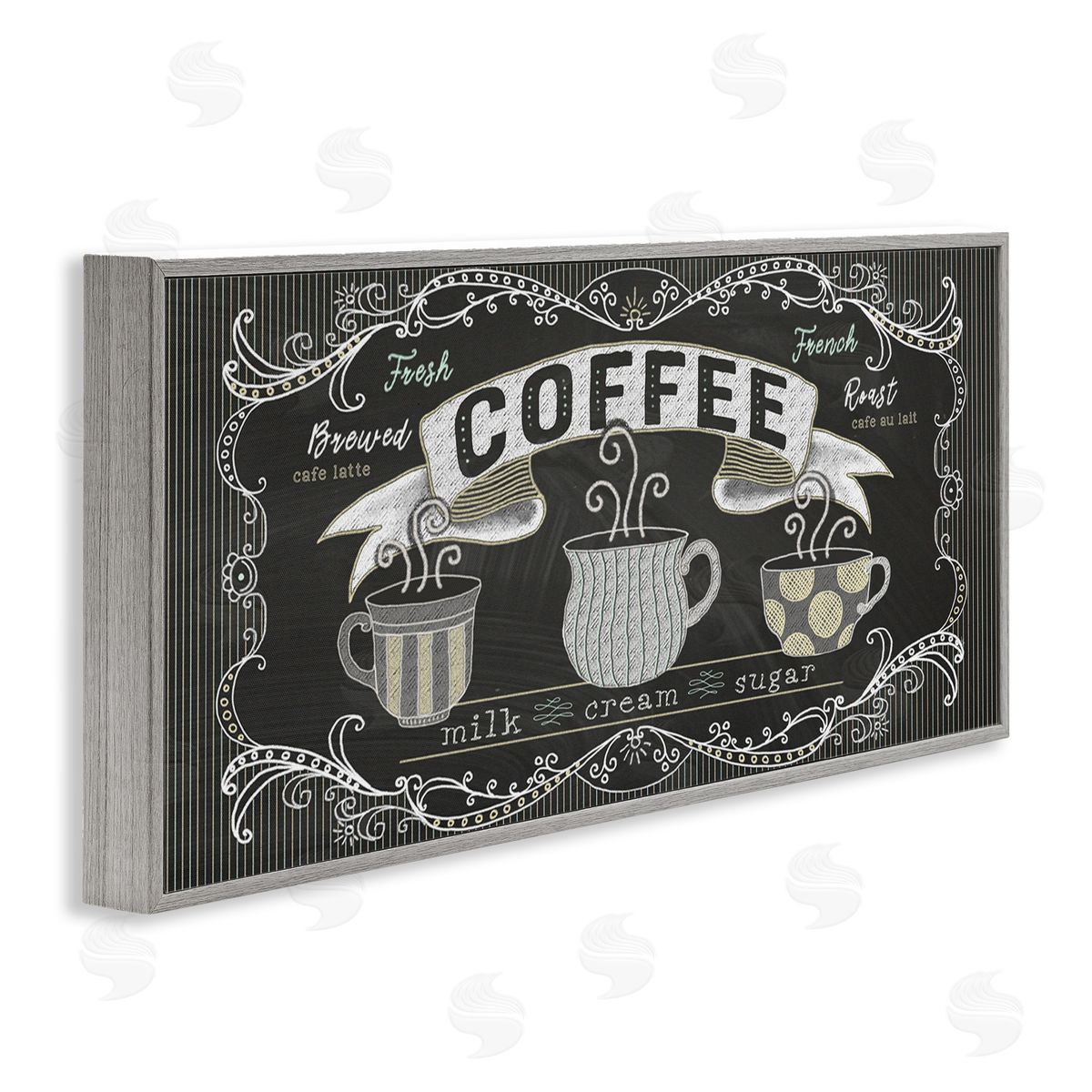 Andi Metz Freshly Brewed Coffee Sign Parisian Pattern Gray Framed Giclee Wall Art