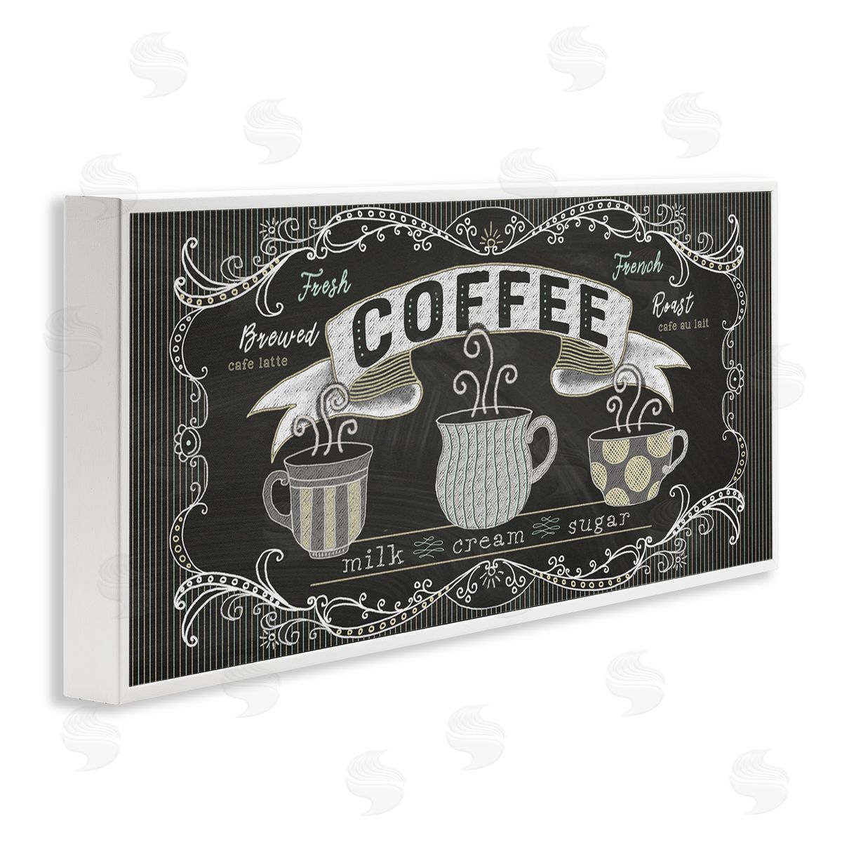 Andi Metz Freshly Brewed Coffee Sign Parisian Pattern White Framed Giclee Wall Art