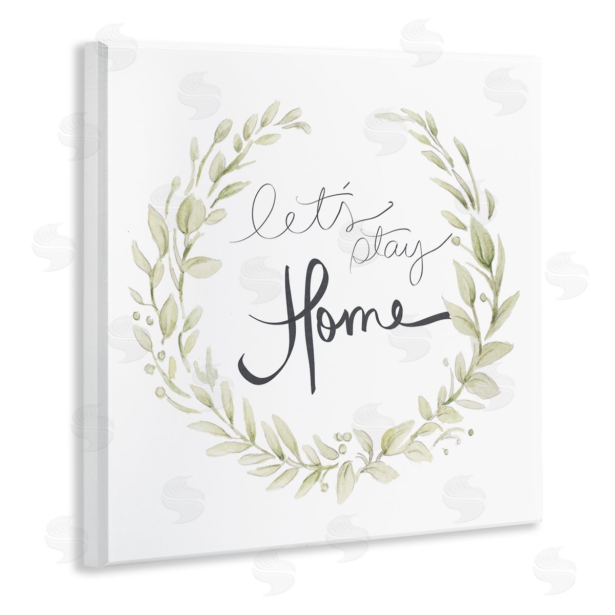 Janice Gaynor Let's Stay Home Phrase Soft Green Foliage Wall Plaque Art