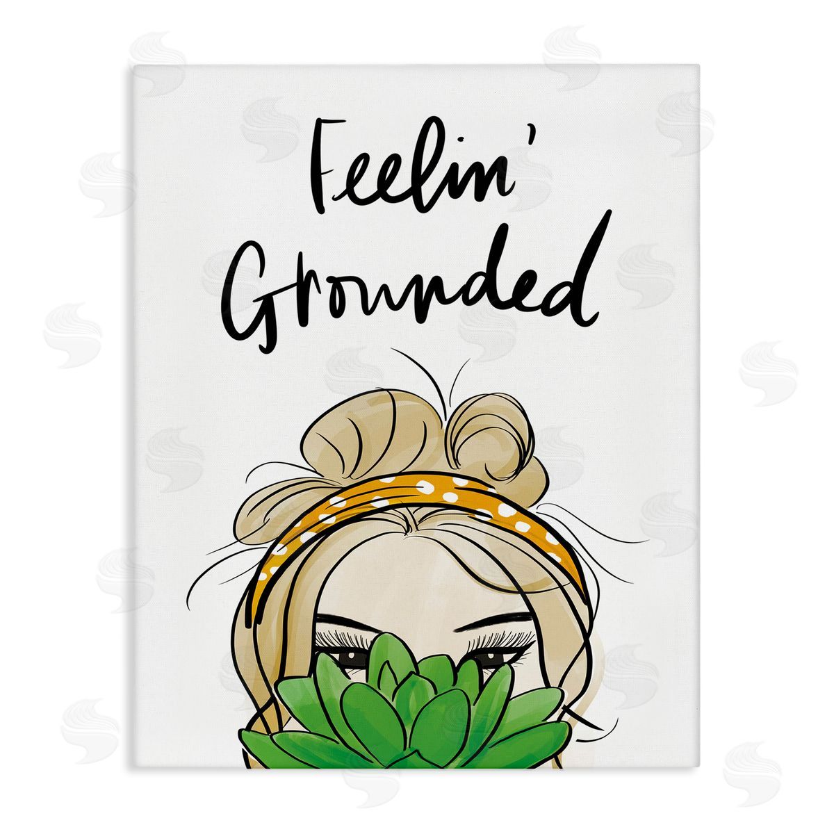 Anna Quach Feelin' Grounded Phrase Woman With Plant Canvas Wall Art
