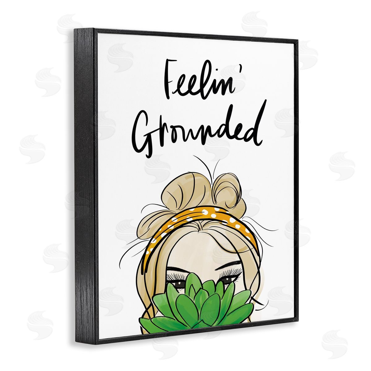 Anna Quach Feelin' Grounded Phrase Woman With Plant Black Framed Giclee Wall Art