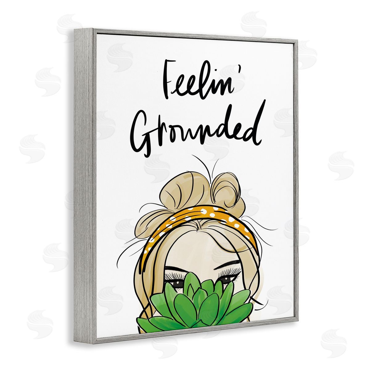 Anna Quach Feelin' Grounded Phrase Woman With Plant Gray Framed Giclee Wall Art