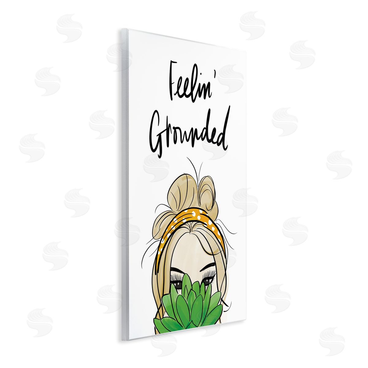 Anna Quach Feelin' Grounded Phrase Woman With Plant Wall Plaque Art