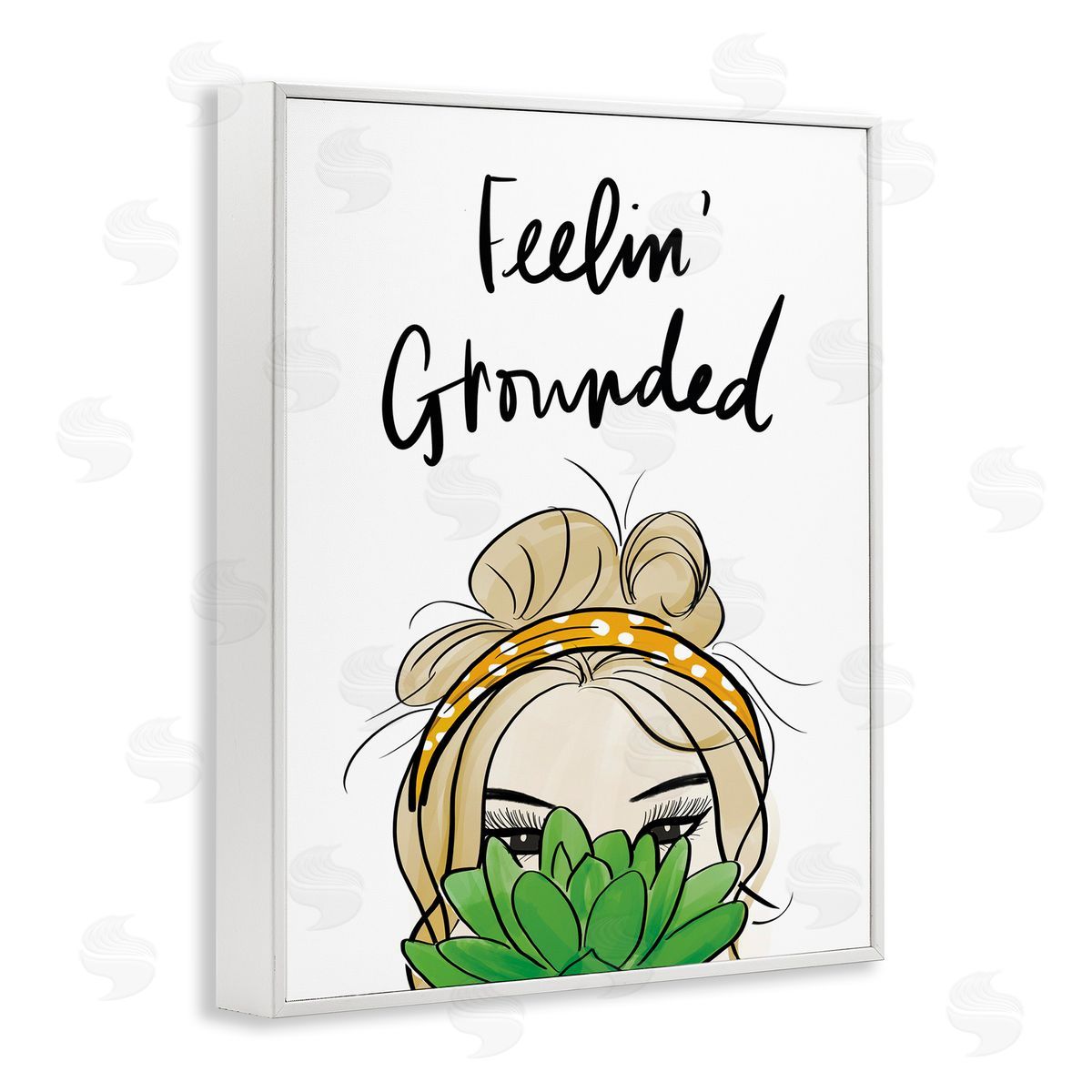 Anna Quach Feelin' Grounded Phrase Woman With Plant White Framed Giclee Wall Art