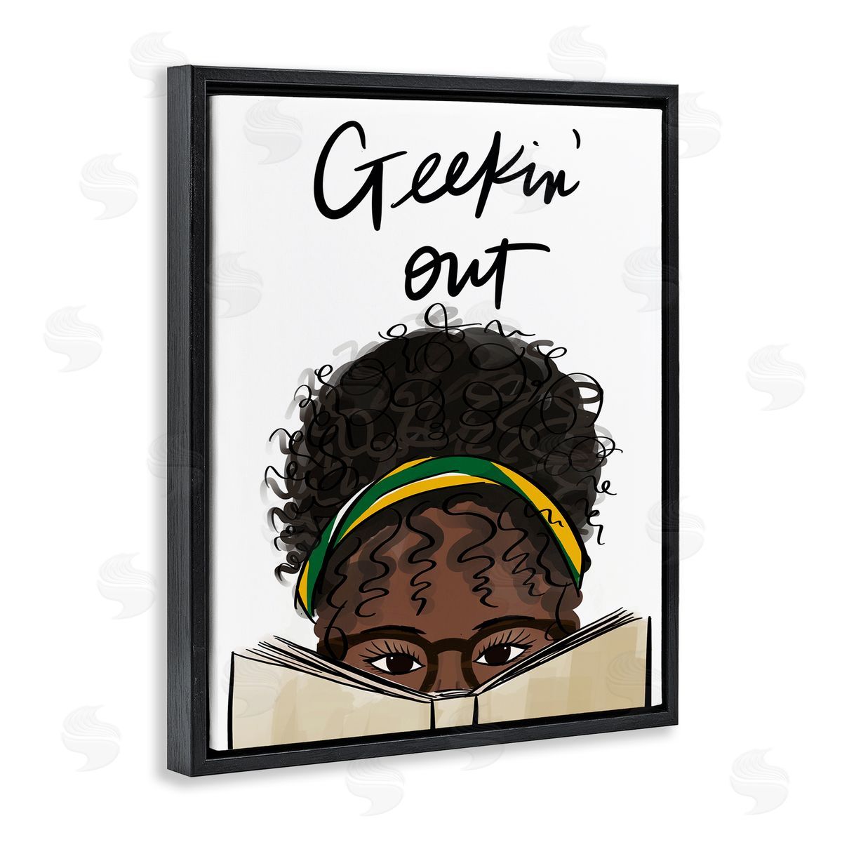 Anna Quach Geekin' Out Phrase Woman Reading Book Black Floater Frame Canvas Art