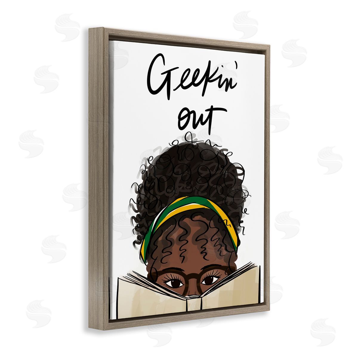 Anna Quach Geekin' Out Phrase Woman Reading Book Brown Floater Frame Canvas Art