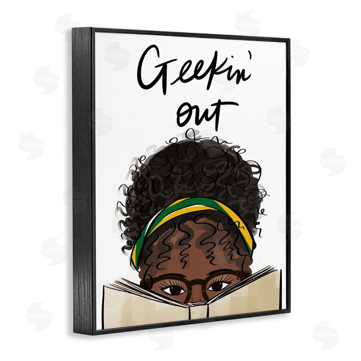 Anna Quach Geekin' Out Phrase Woman Reading Book Black Framed Giclee Wall Art