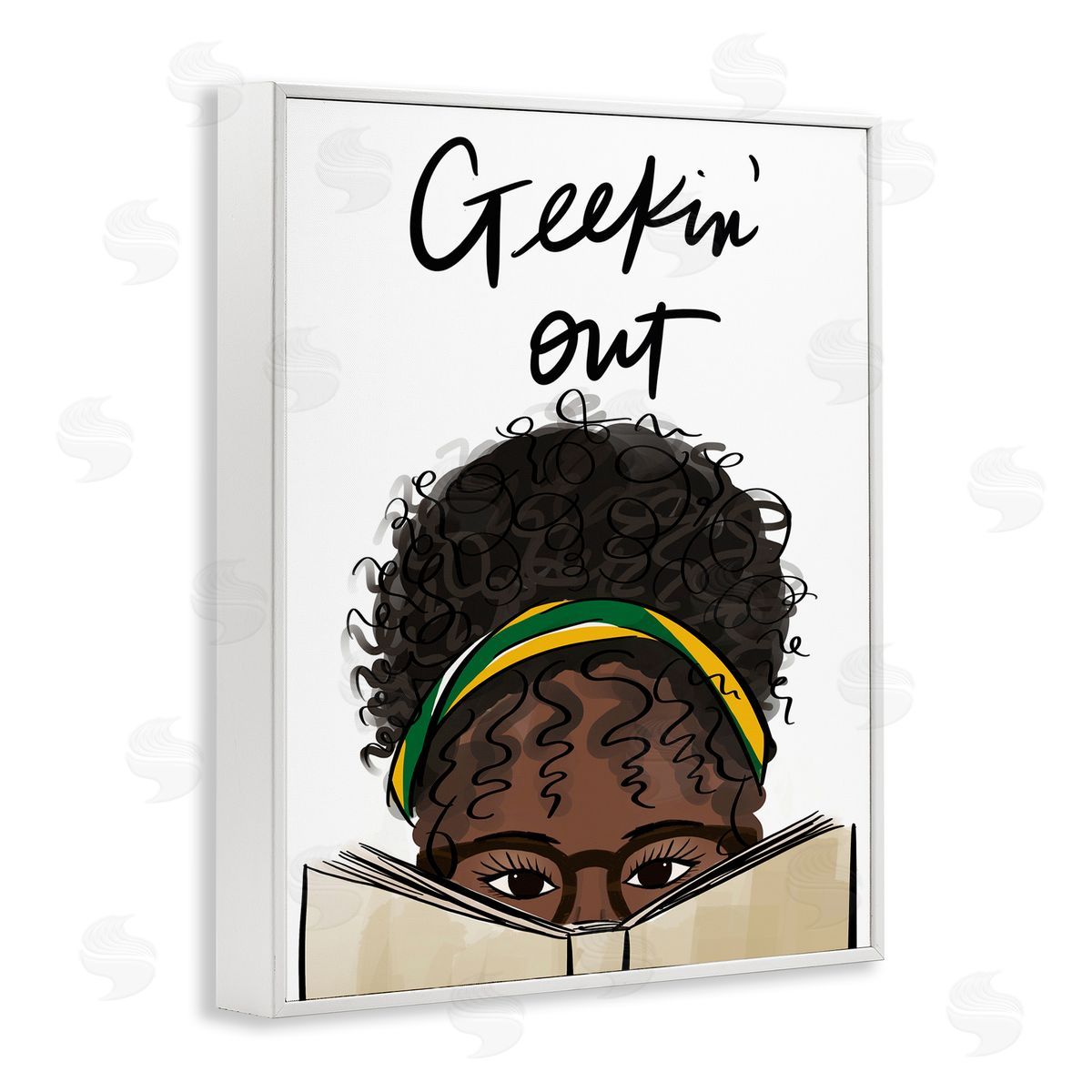 Anna Quach Geekin' Out Phrase Woman Reading Book White Framed Giclee Wall Art