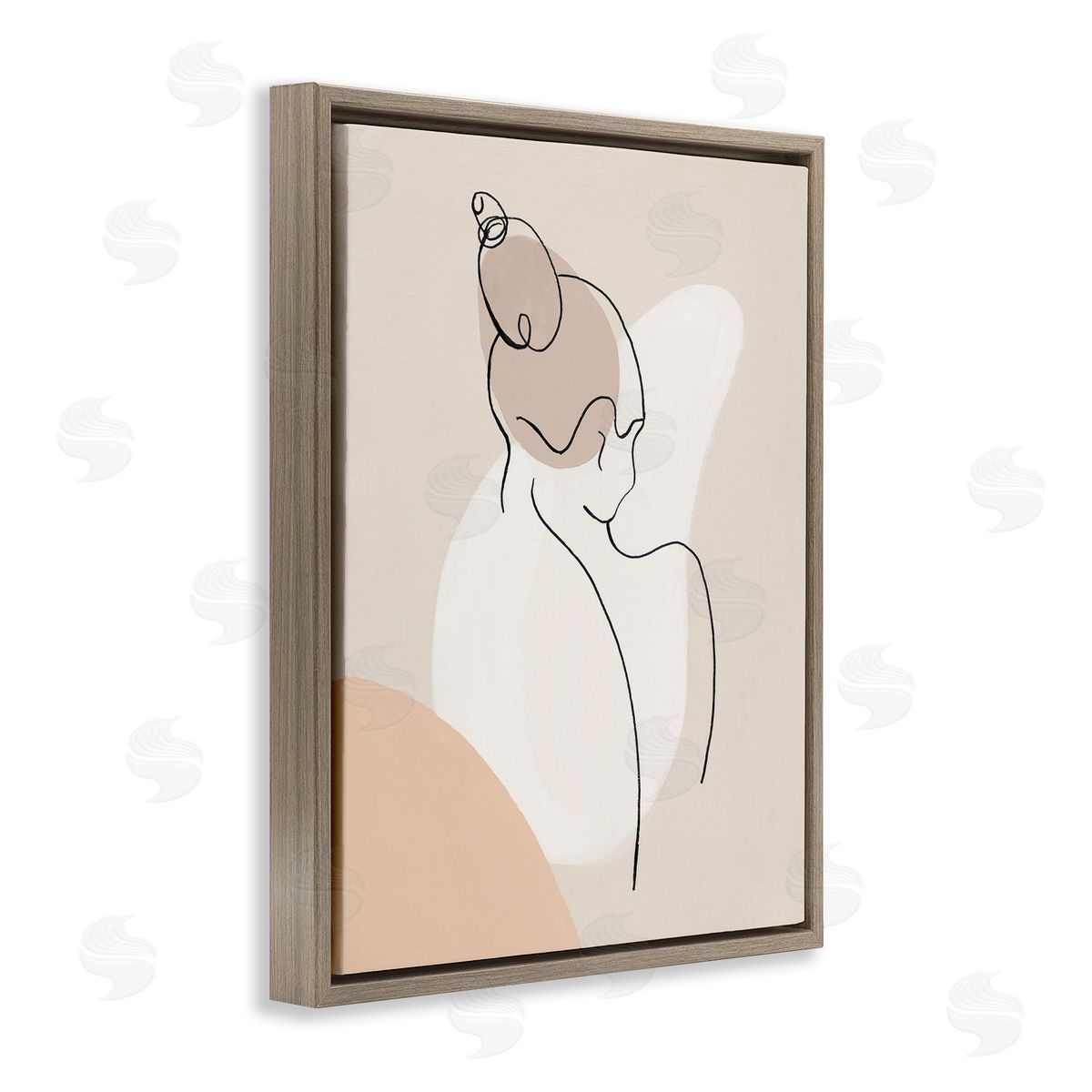 Patricia Pinto Abstract Female Line Drawing over Abstract Shapes Brown Floater Frame Canvas Art