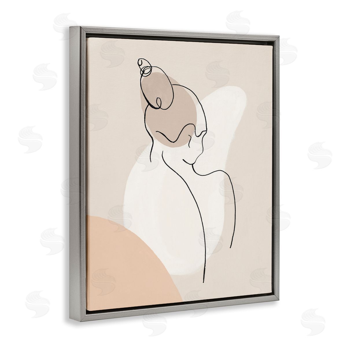 Patricia Pinto Abstract Female Line Drawing over Abstract Shapes Gray Floater Frame Canvas Art
