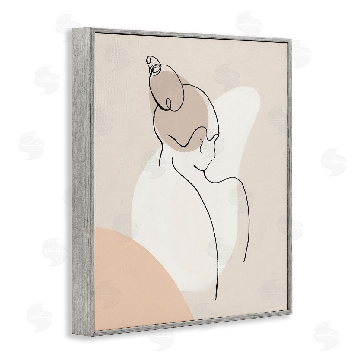 Patricia Pinto Abstract Female Line Drawing over Abstract Shapes Gray Framed Giclee Wall Art