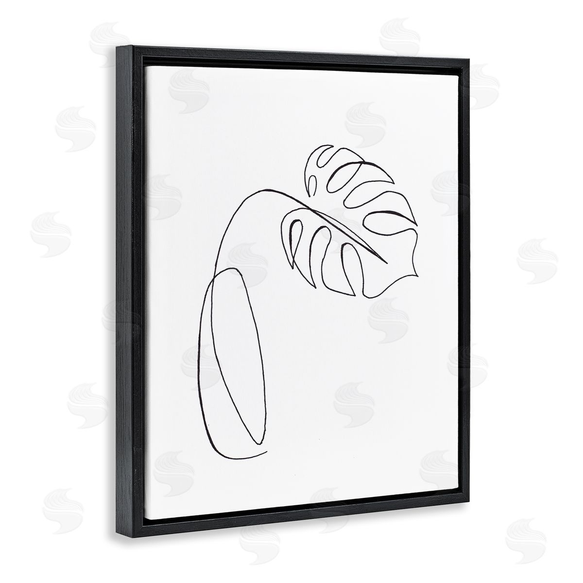 Patricia Pinto Minimal Monstera Plant Single Line Drawing Black Floater Frame Canvas Art