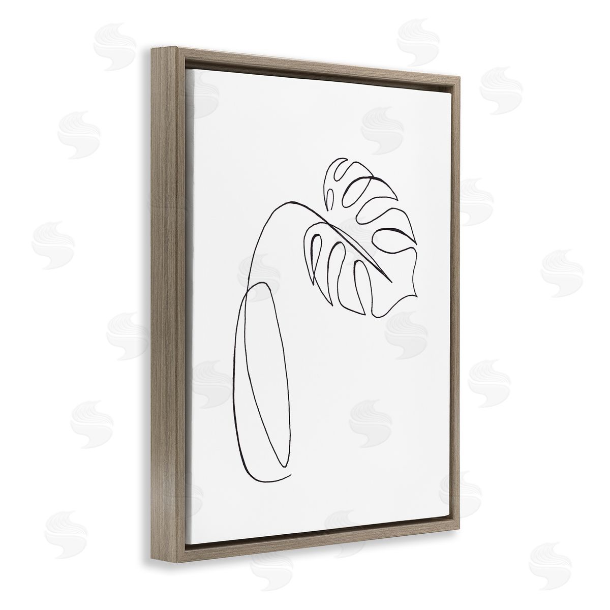 Patricia Pinto Minimal Monstera Plant Single Line Drawing Brown Floater Frame Canvas Art