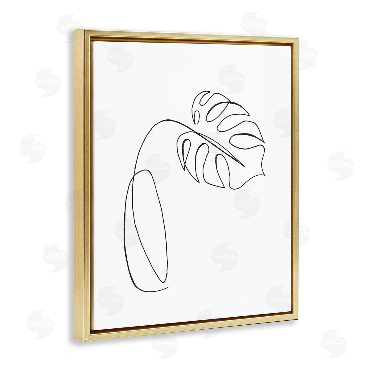 Patricia Pinto Minimal Monstera Plant Single Line Drawing Gold Floater Frame Canvas Art