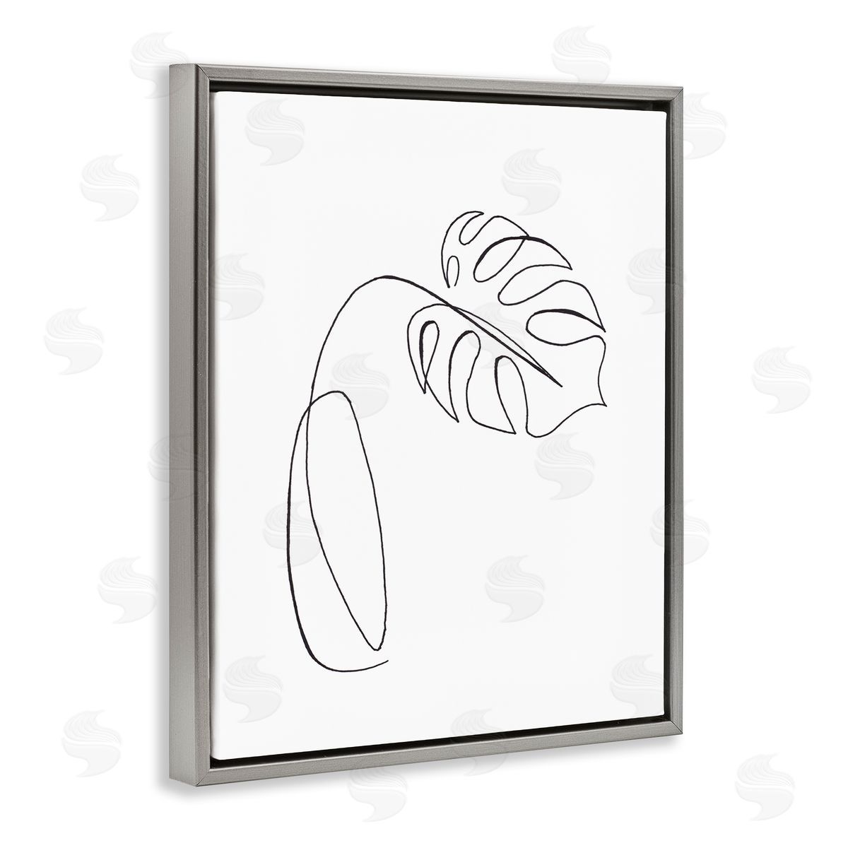Patricia Pinto Minimal Monstera Plant Single Line Drawing Gray Floater Frame Canvas Art