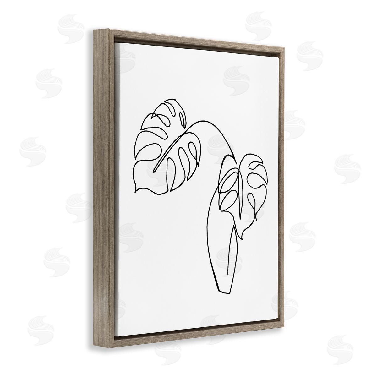 Patricia Pinto Monstera Plants in Vase Single Line Drawing Brown Floater Frame Canvas Art