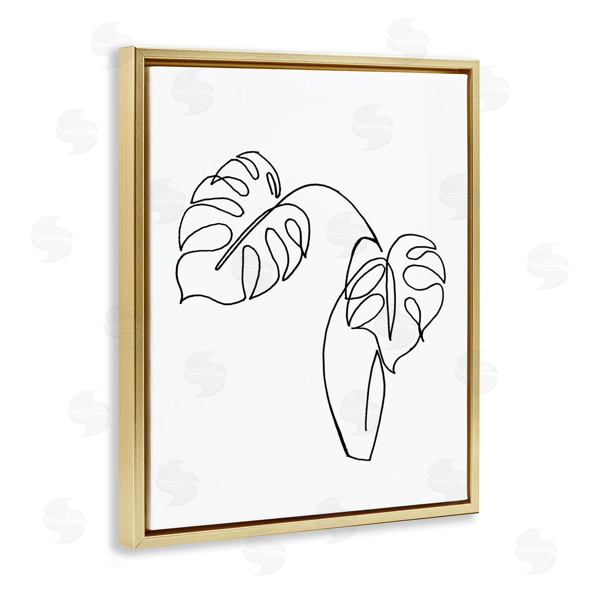 Patricia Pinto Monstera Plants in Vase Single Line Drawing Gold Floater Frame Canvas Art