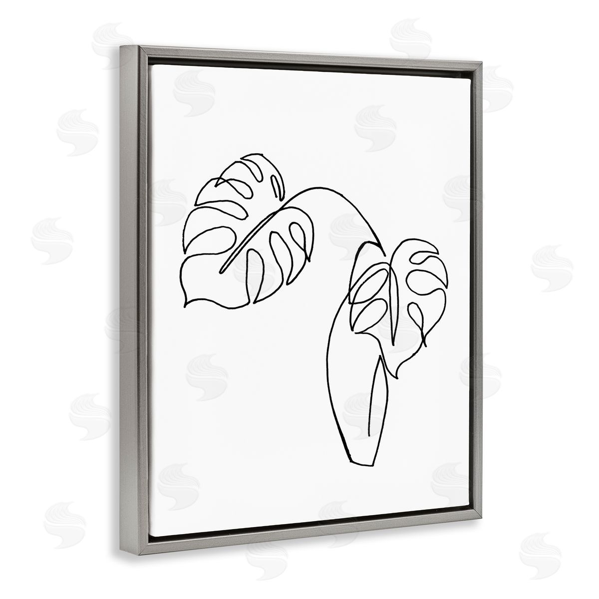 Patricia Pinto Monstera Plants in Vase Single Line Drawing Gray Floater Frame Canvas Art
