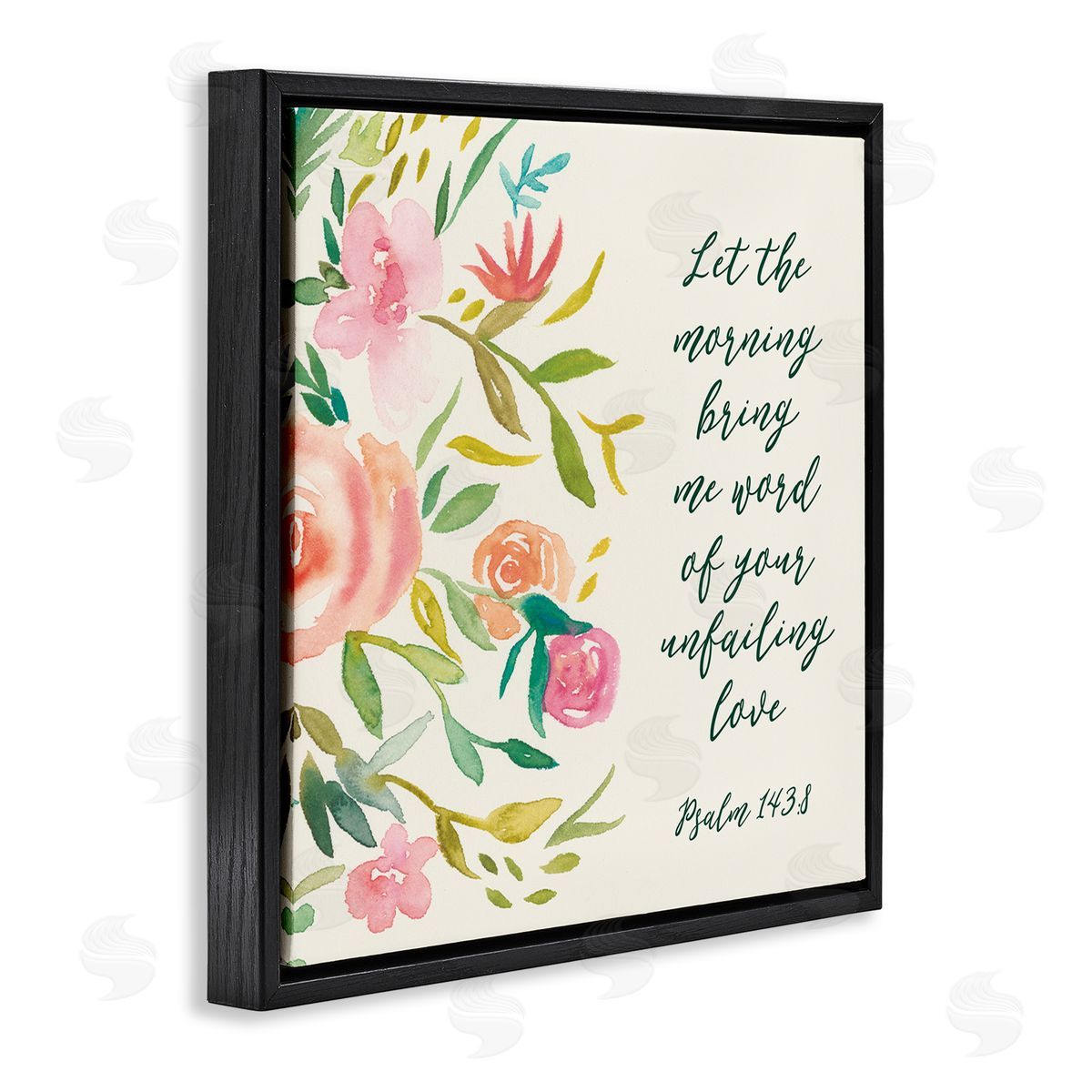 Studio W Psalm 143:8 Proverbs Charming Pink Florals Black Floater Frame Canvas Art