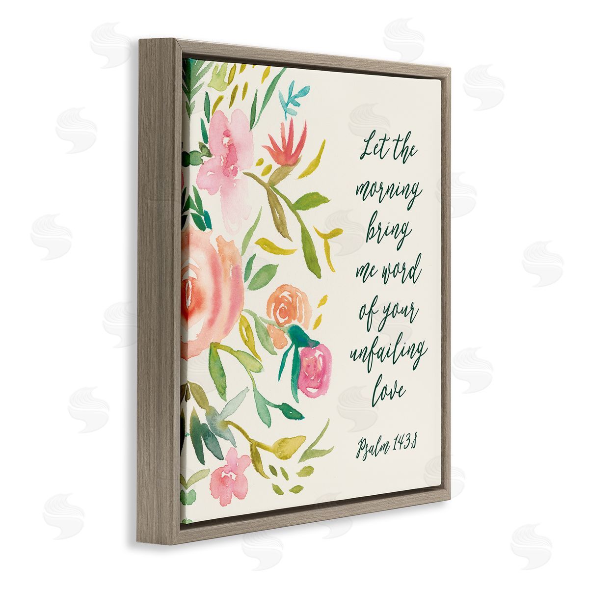 Studio W Psalm 143:8 Proverbs Charming Pink Florals Brown Floater Frame Canvas Art