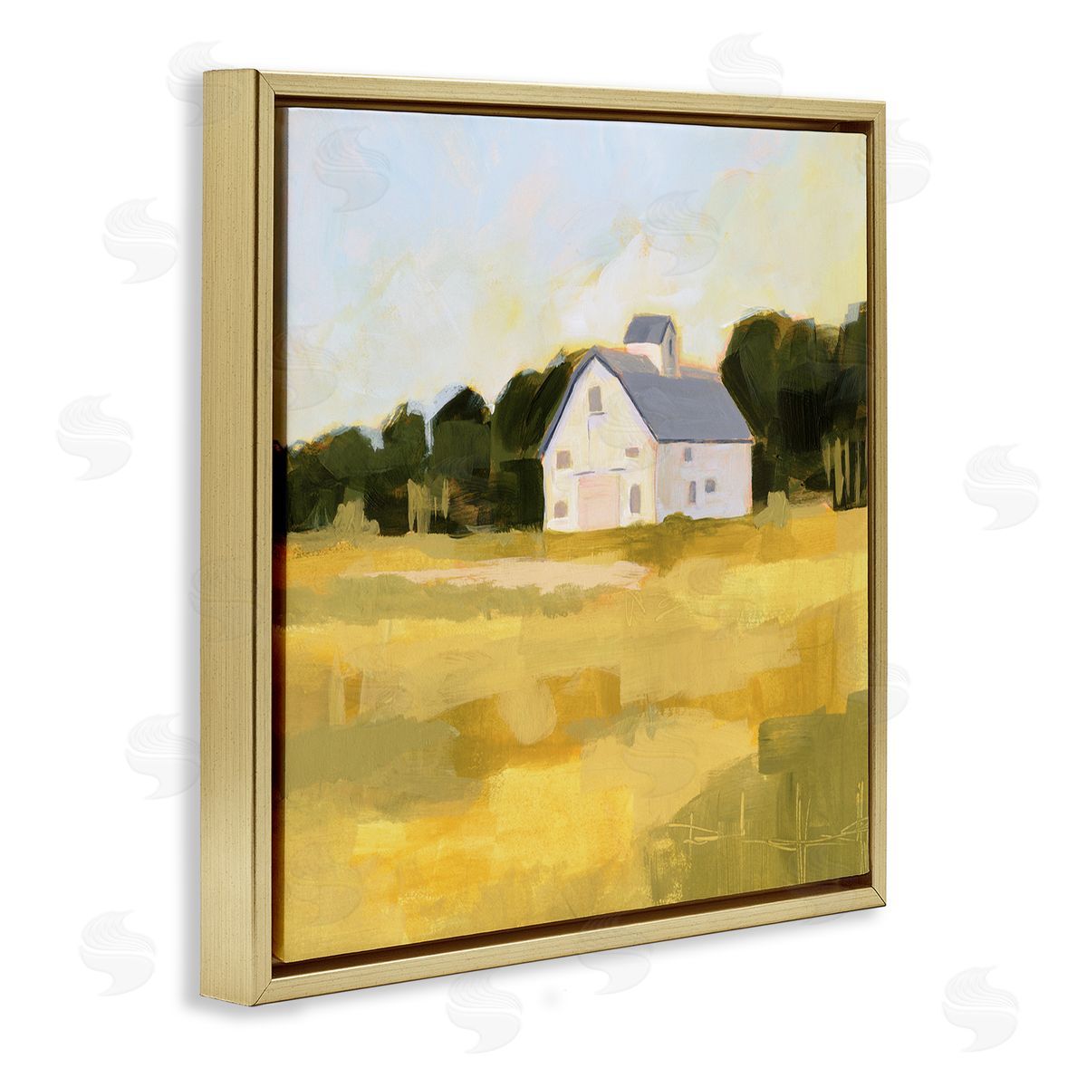 Victoria Borges Golden Sky Country Farmhouse Landscape Open Field Gold Floater Frame Canvas Art