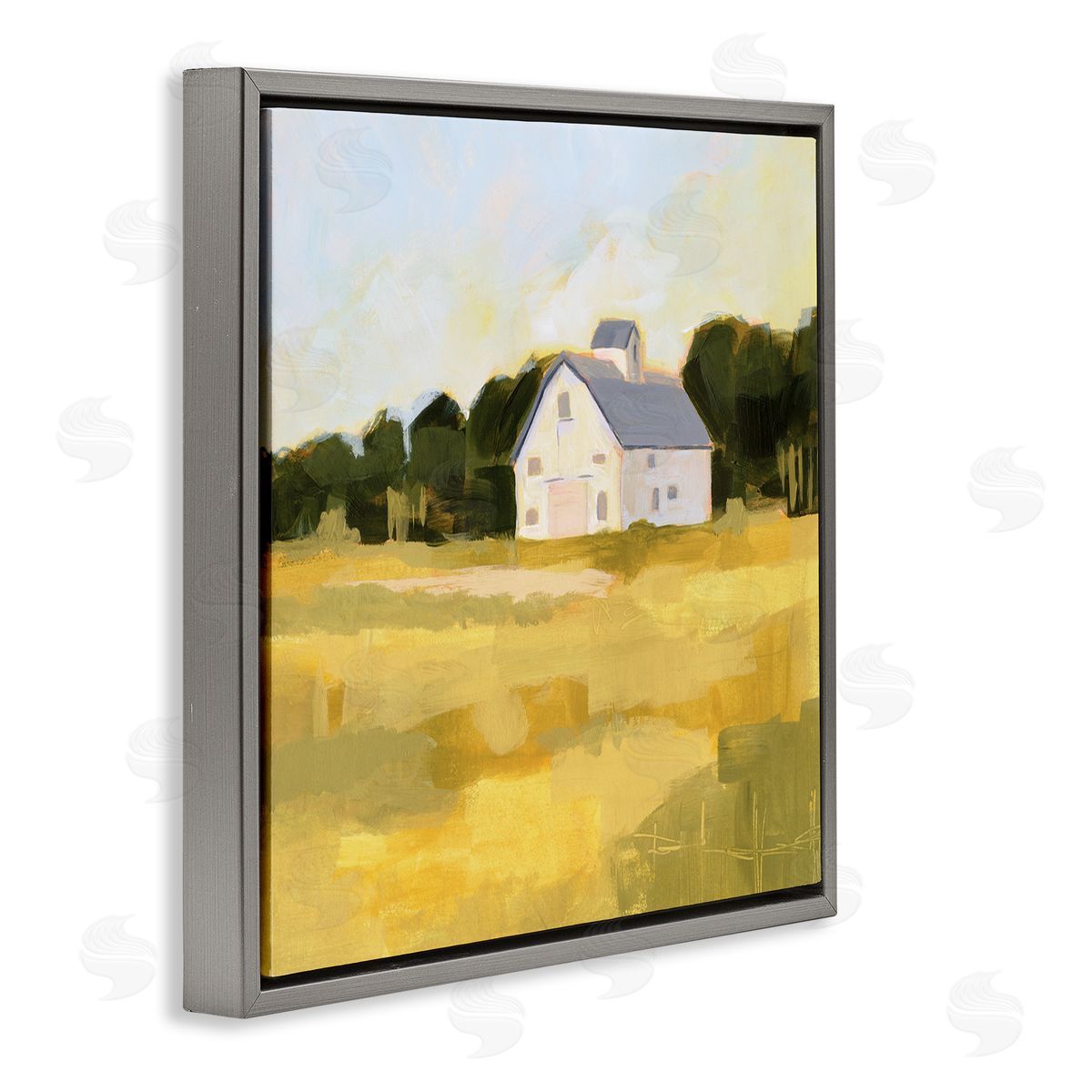Victoria Borges Golden Sky Country Farmhouse Landscape Open Field Gray Floater Frame Canvas Art