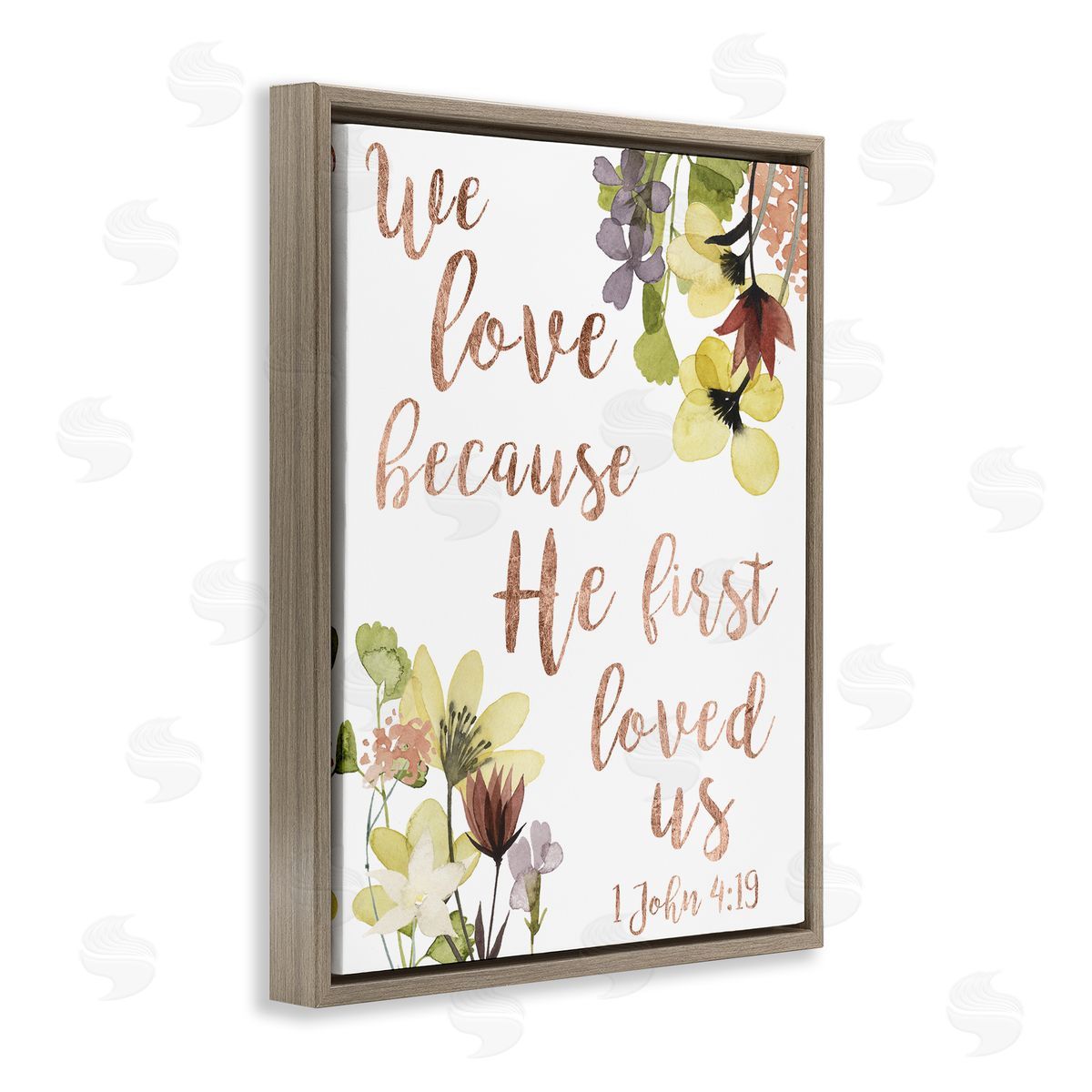 Studio W We Love Because Proverbs John 4:19 Florals Brown Floater Frame Canvas Art