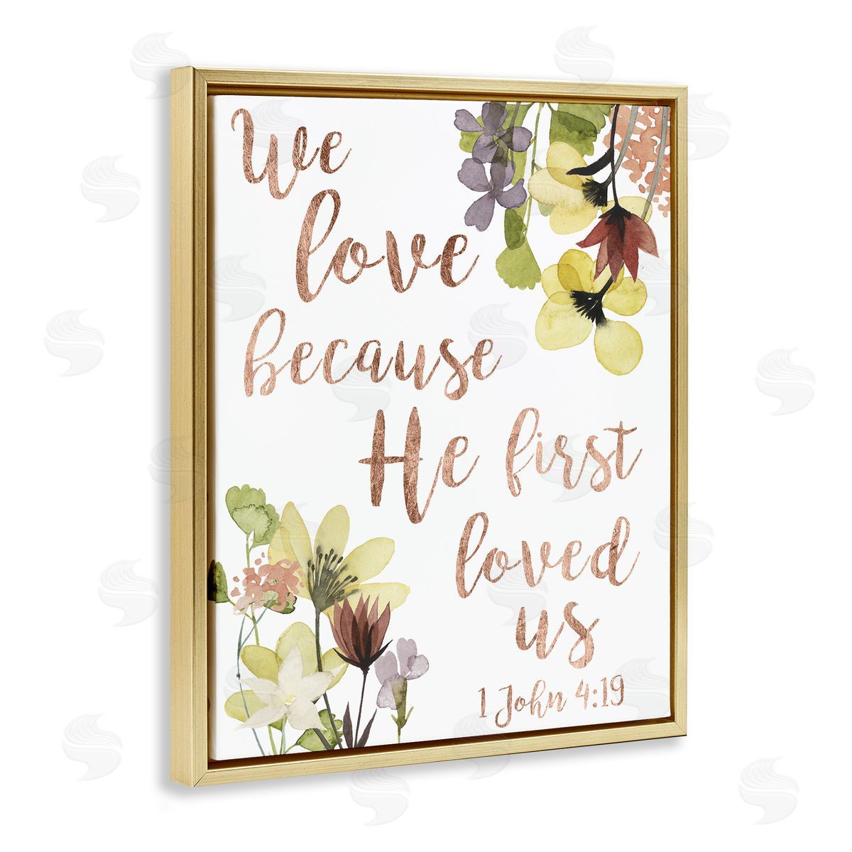 Studio W We Love Because Proverbs John 4:19 Florals Gold Floater Frame Canvas Art