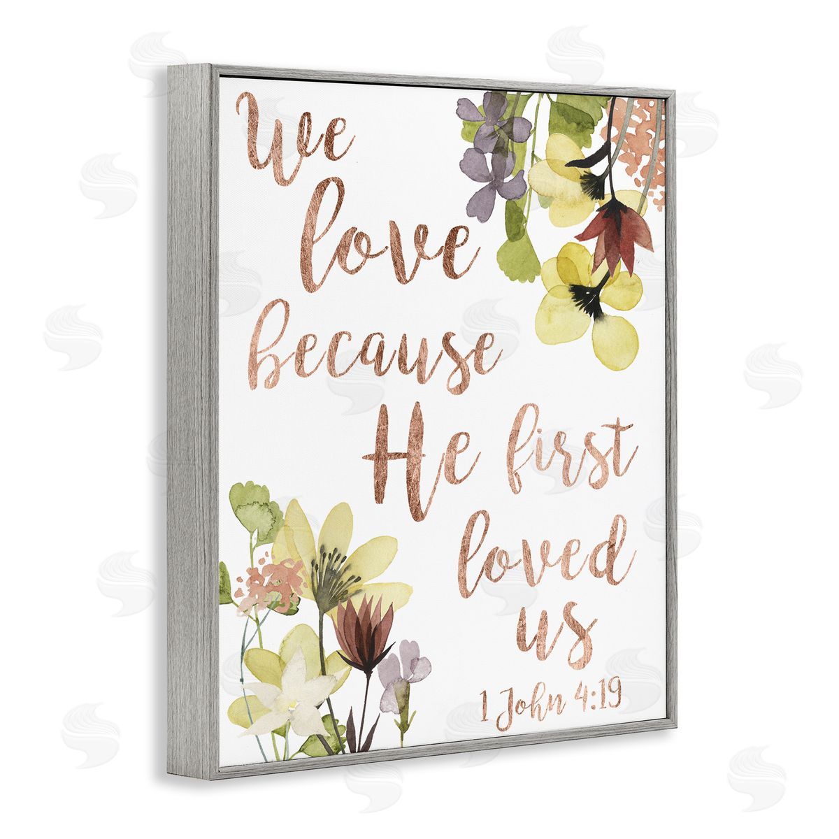 Studio W We Love Because Proverbs John 4:19 Florals Gray Framed Giclee Wall Art