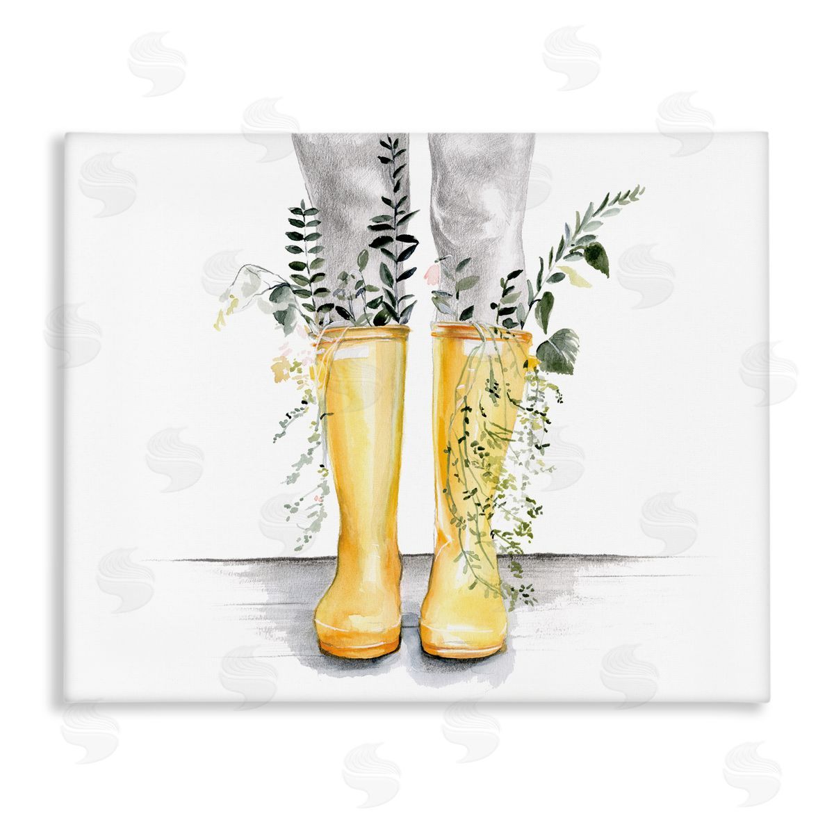 Jennifer Paxton Parker Yellow Rainboot Bouquets Chic Wildflower Foliage Canvas Wall Art