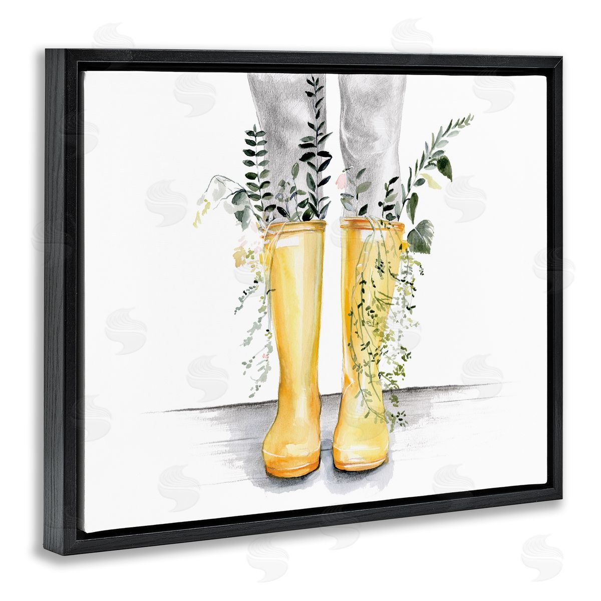 Jennifer Paxton Parker Yellow Rainboot Bouquets Chic Wildflower Foliage Black Floater Frame Canvas Art