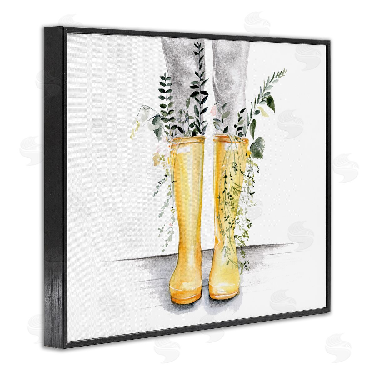Jennifer Paxton Parker Yellow Rainboot Bouquets Chic Wildflower Foliage Black Framed Giclee Wall Art