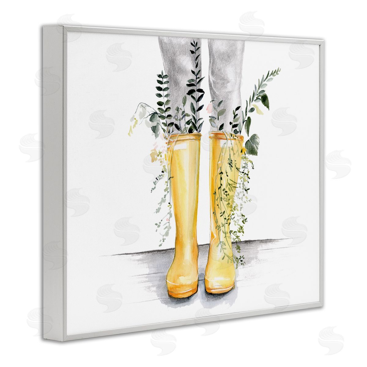 Jennifer Paxton Parker Yellow Rainboot Bouquets Chic Wildflower Foliage White Framed Giclee Wall Art