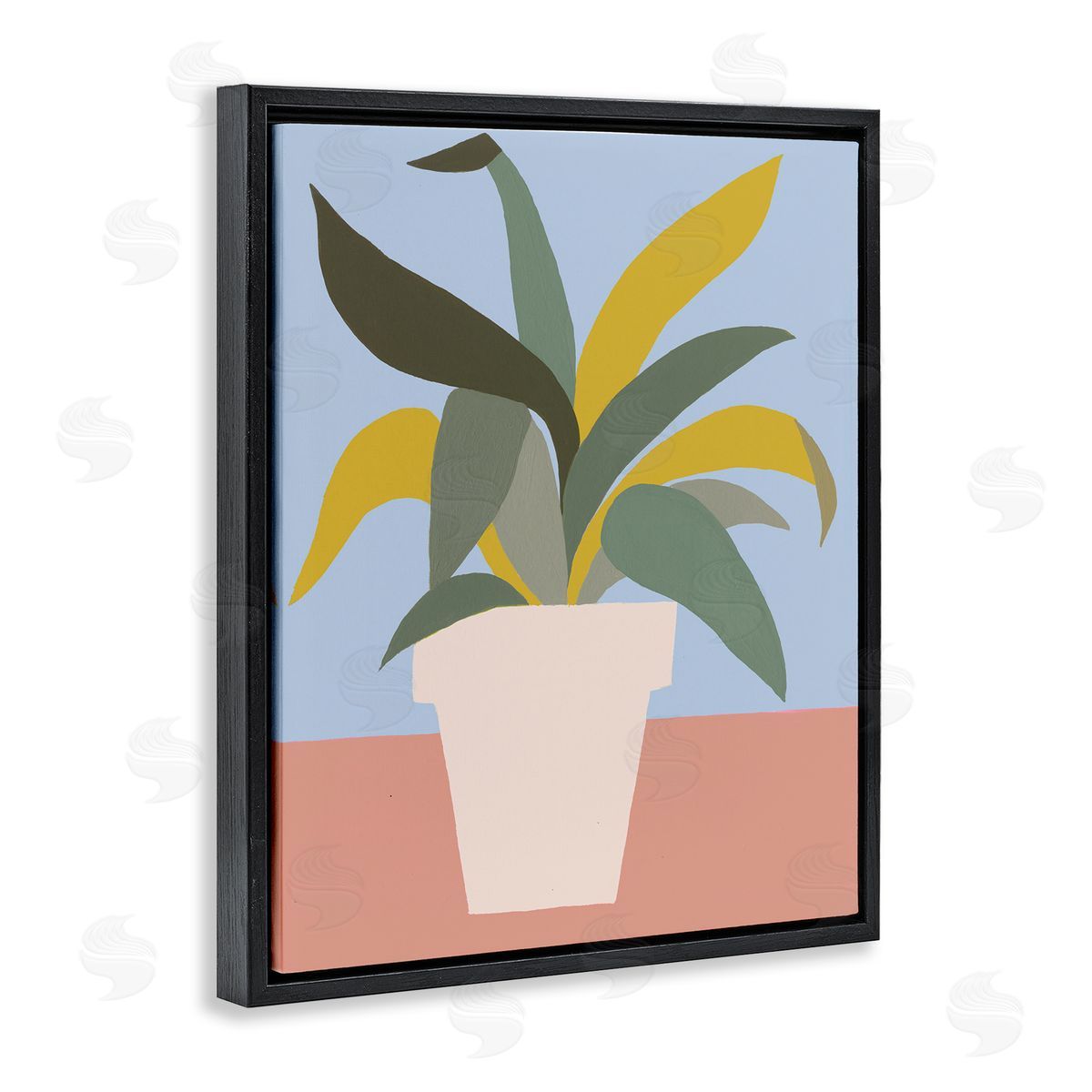Regina Moore Indoor Potted Plant Soft Green Blue Red Black Floater Frame Canvas Art